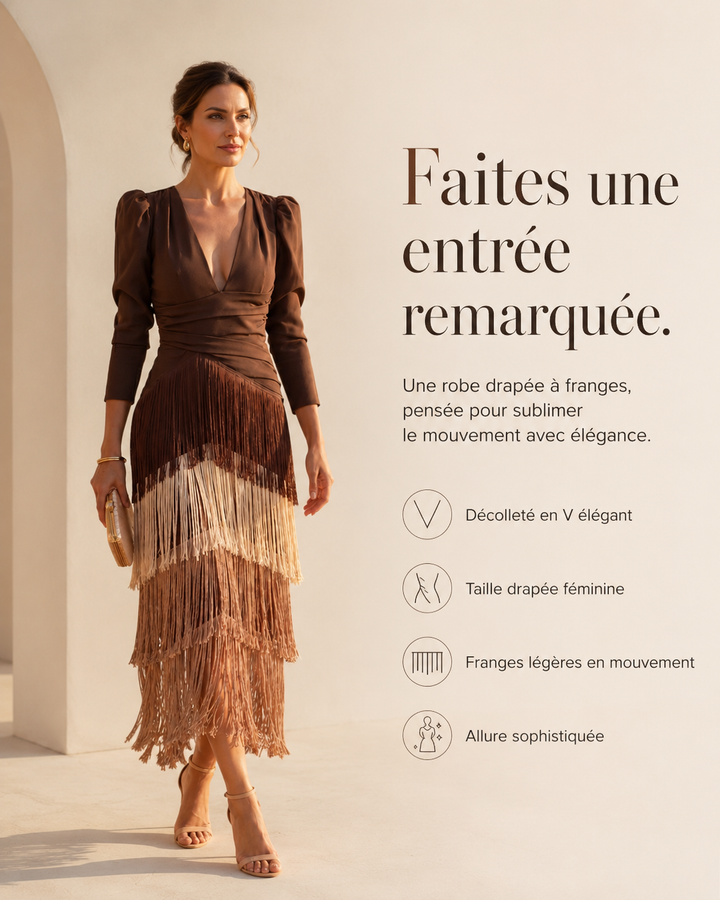 Mireille | Robe drapée à franges