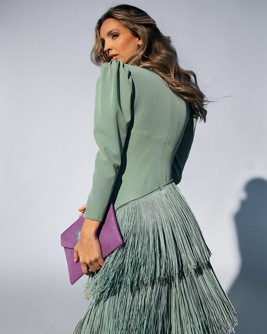 Mireille | Robe drapée à franges