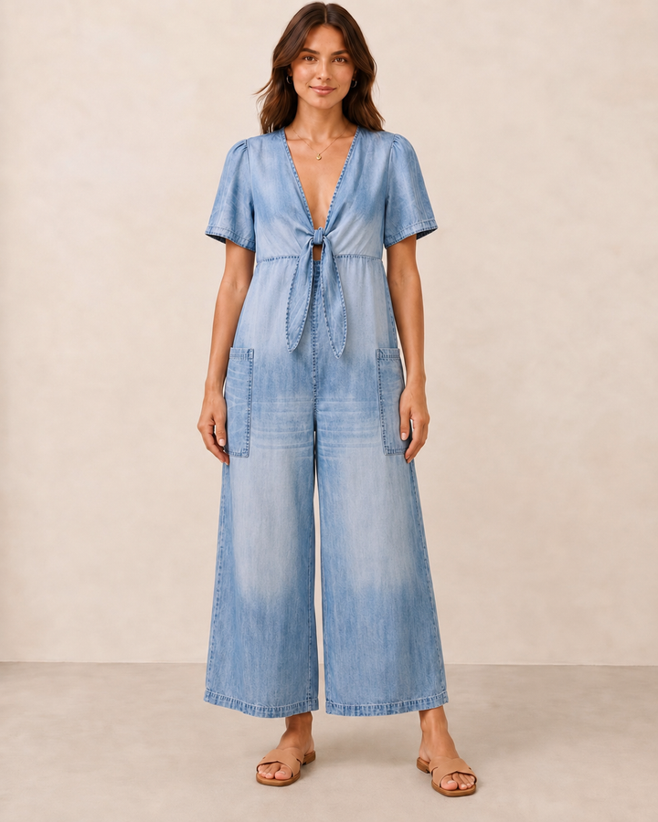Aurore | Combinaison look denim à nouer