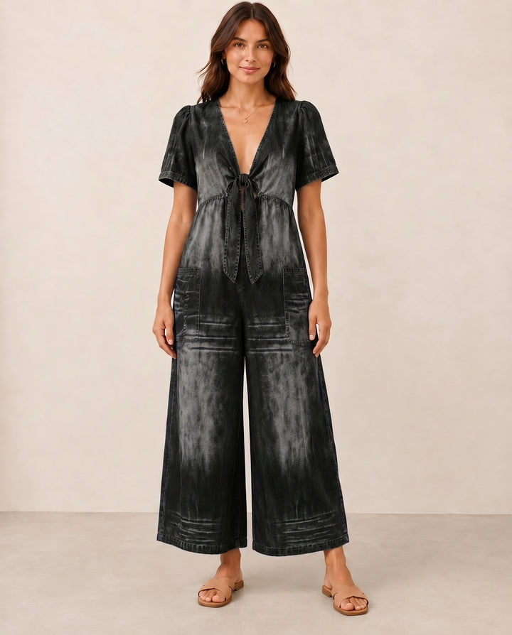 Aurore | Combinaison look denim à nouer