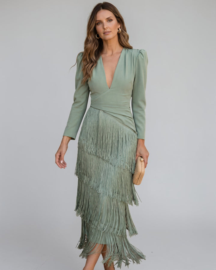 Mireille | Robe drapée à franges
