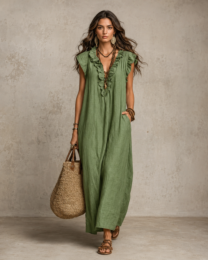 Juliette | Robe longue en mélange lin-coton