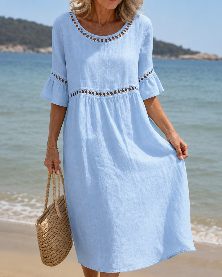 Lison | Robe longue brodée en coton-lin