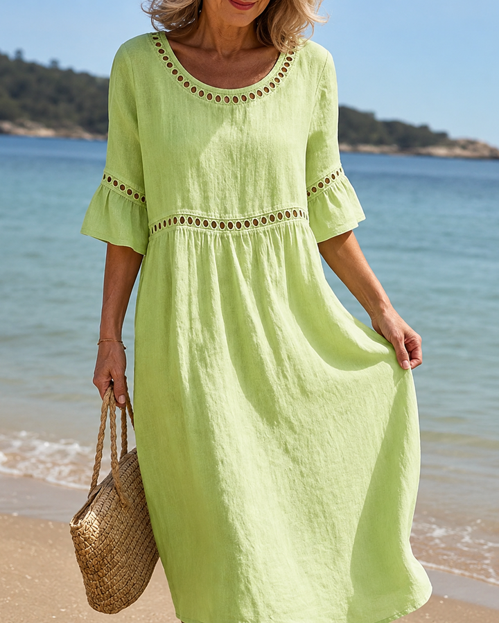 Lison | Robe longue brodée en coton-lin