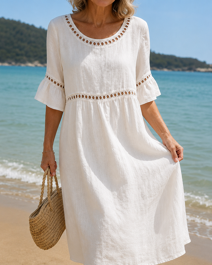 Lison | Robe longue brodée en coton-lin