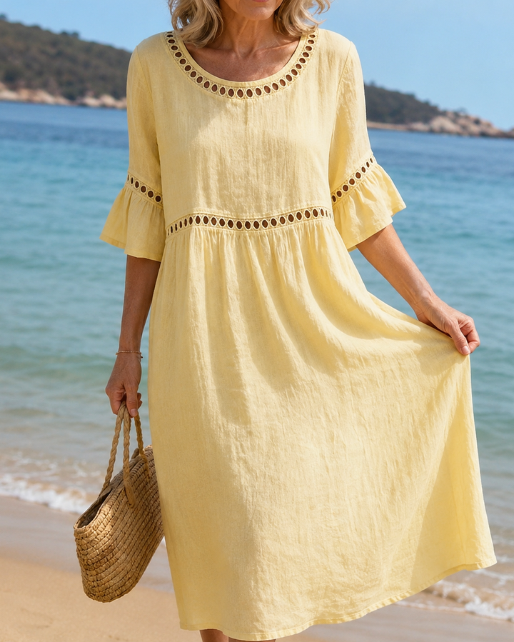 Lison | Robe longue brodée en coton-lin