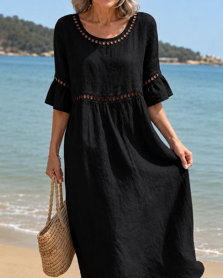 Lison | Robe longue brodée en coton-lin