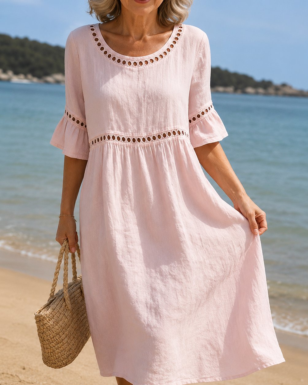 Lison | Robe longue brodée en coton-lin