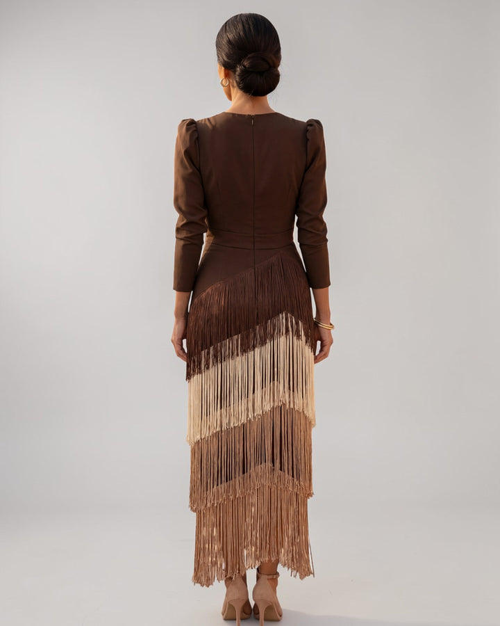 Mireille | Robe drapée à franges