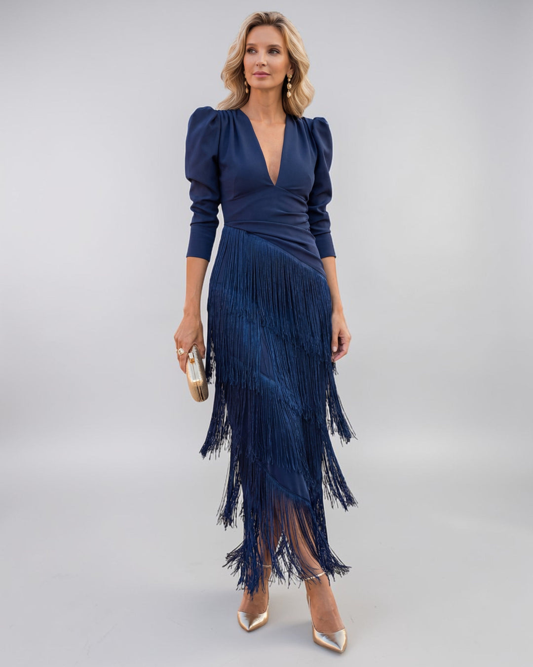 Mireille | Robe drapée à franges